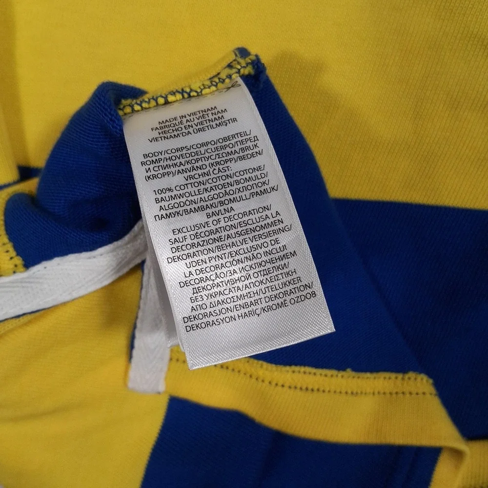 Polo Ralph Lauren Men's Long Sleeve Rugby Shirt Yellow Blue Striped Size XL